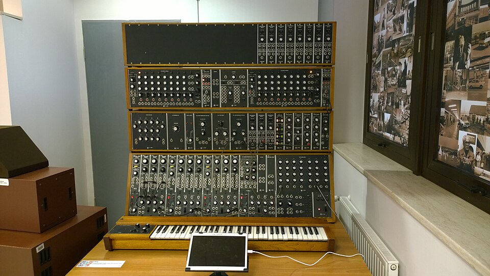 Vintage modular synthesizer with patch cables